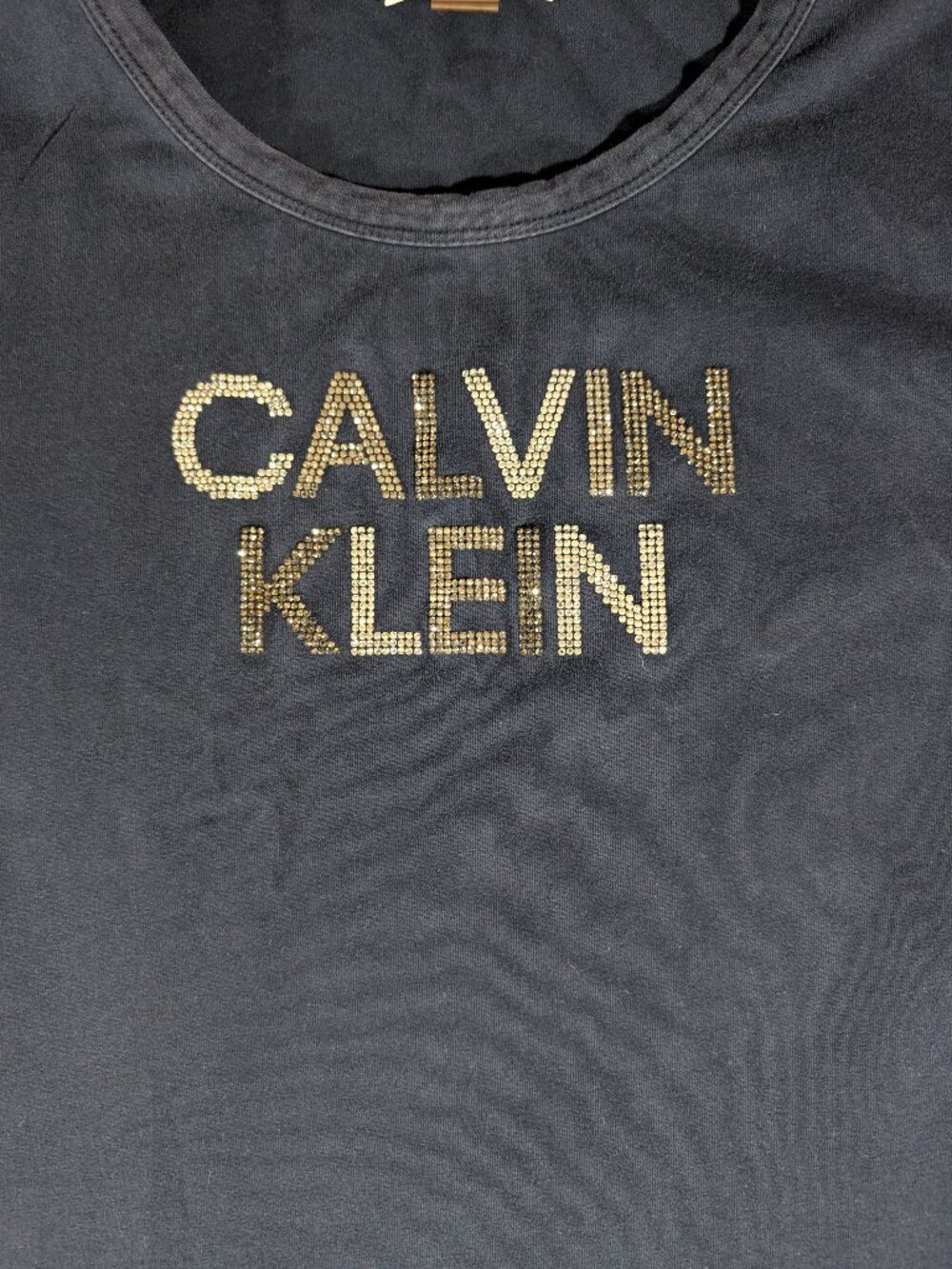 Calvin Klein Rhinestone Logo Cotton T-Shirt Mini Dress Black S Y2K - Picture 2 of 9